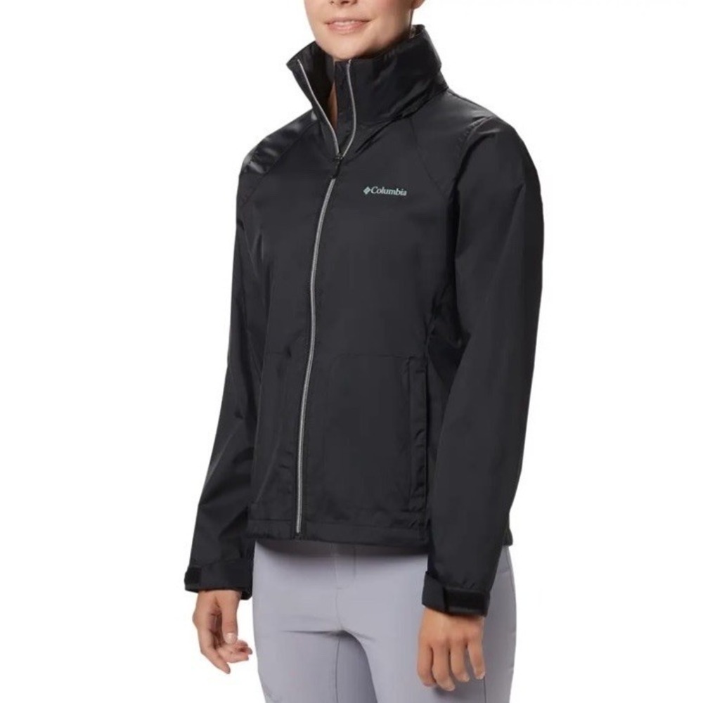 Columbia Switchback III Full Zip Hooded Rain Jacket Womens Large Black Packable